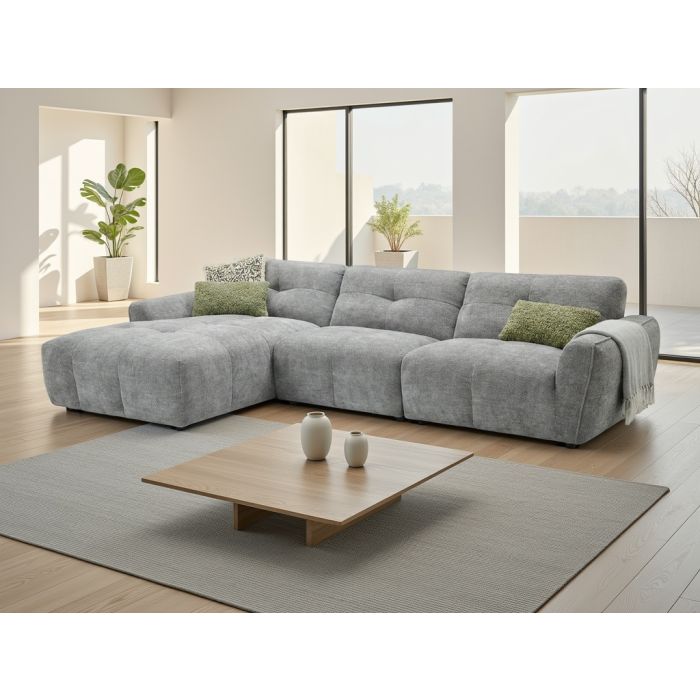 HAVERFORD Fabric 4 Seater L Shaped Corner Sofa - Left Hand Facing - Grey