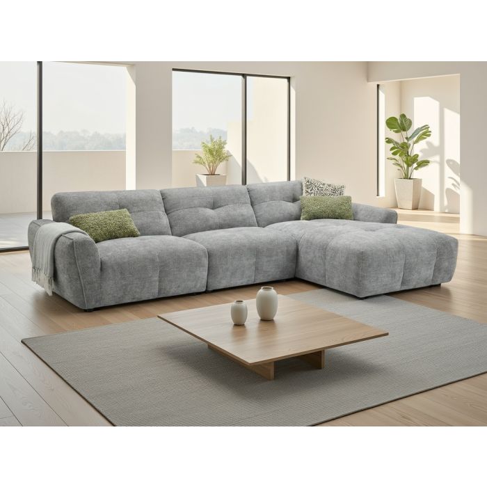 HAVERFORD Fabric 4 Seater L Shaped Corner Sofa - Right Hand Facing - Grey