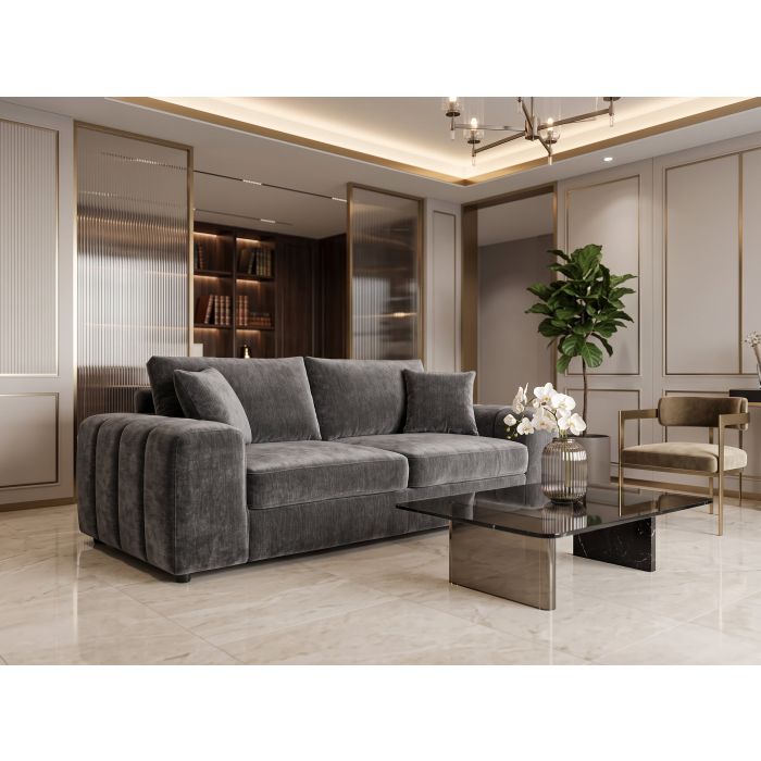 PENLEIGH Fabric 3 Seater Sofa - Grey