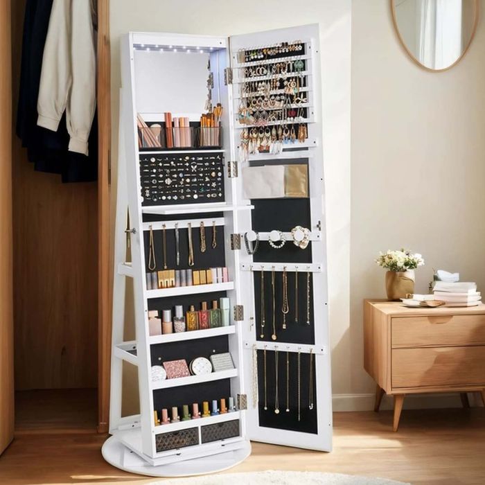 Jewellery Cabinet - VERRIA Swivel Lockable Mirror Organizer Frameless - Black