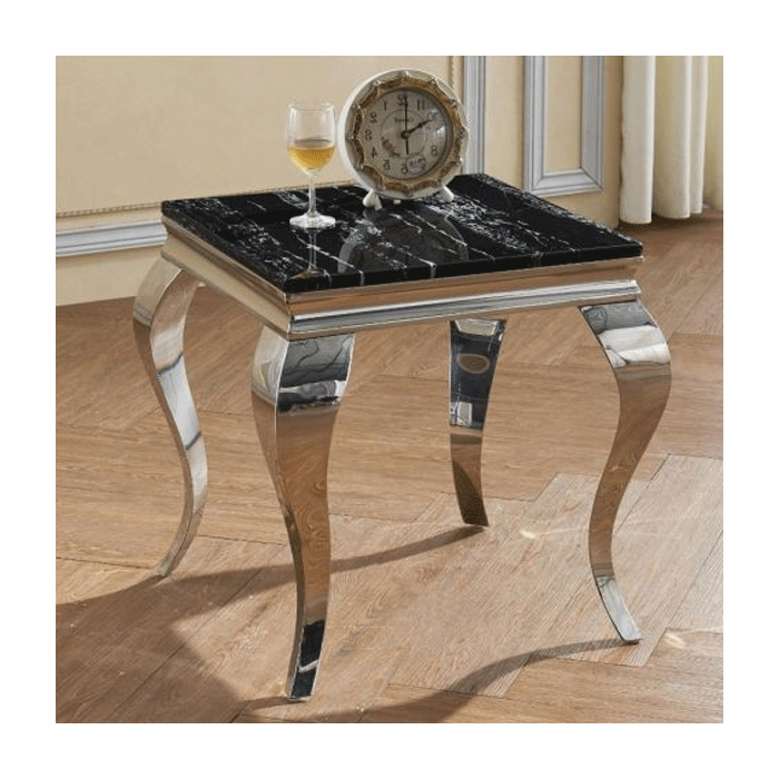 Kendal Marble Lamp Table with Stainless Steel Base - Natural Stone