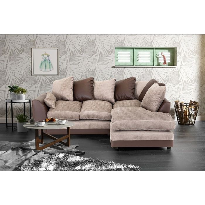 DYLAN Chenille Fabric 4 Seater L Shaped - Right Hand Facing Corner Sofa - Brown and Beige