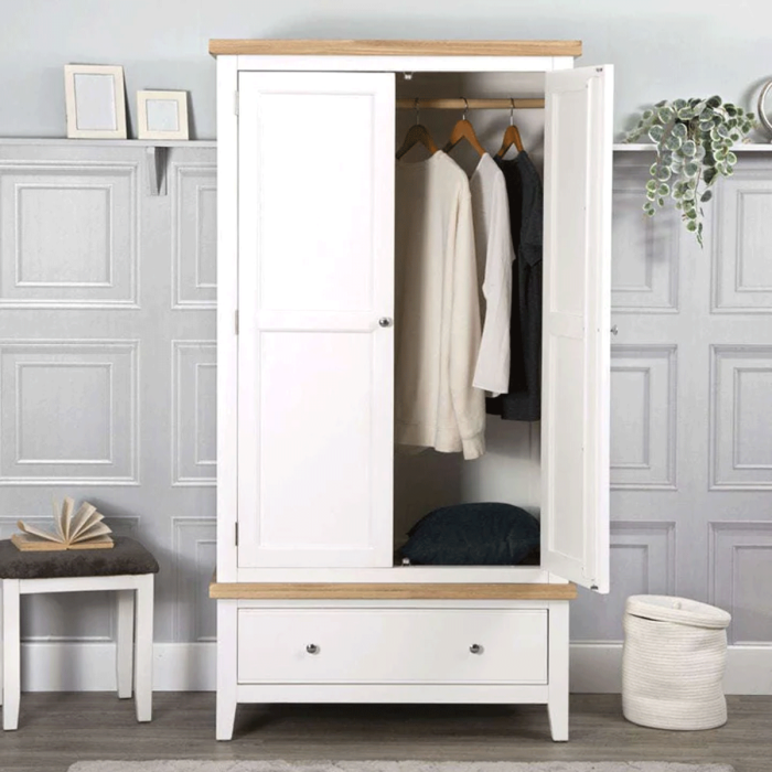 QUANTUM 2 Door Wardrobe with 1 Drawer White and Oak - 100cm