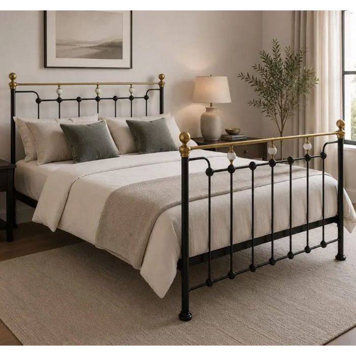 EDINDALE Double 4ft6 Metal Bedframe - Black and Gold