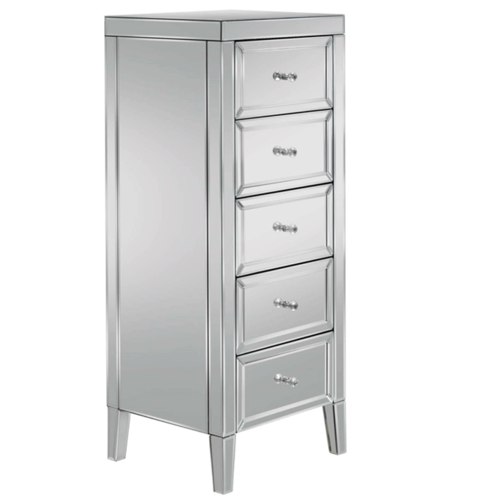 Silver Chest of Drawers - VAUGHAN Tallboy Medium Chest 5 Drawers Mirrored
