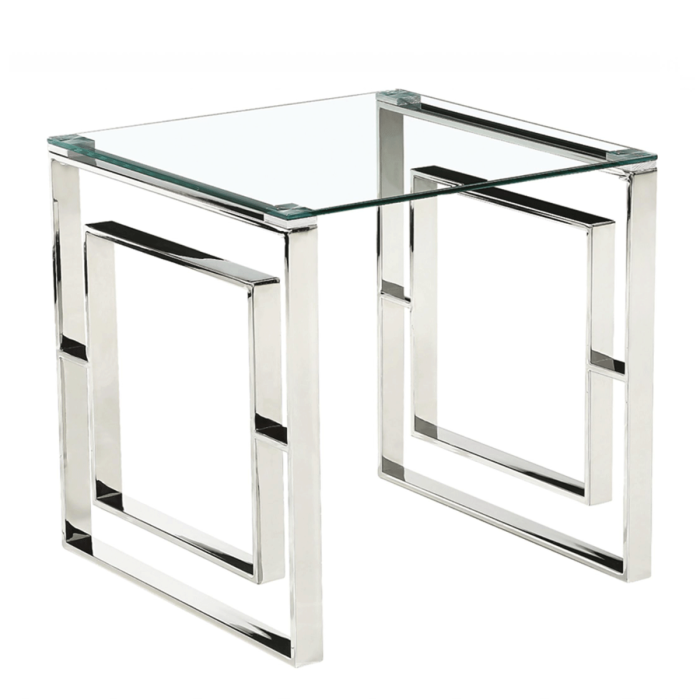 Olympia Luxe Glass Lamp Table Stylish Silver Frame with Clear Glass Top