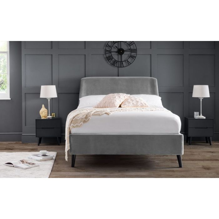 Frida Curved Velvet Doiuble Bed - Grey