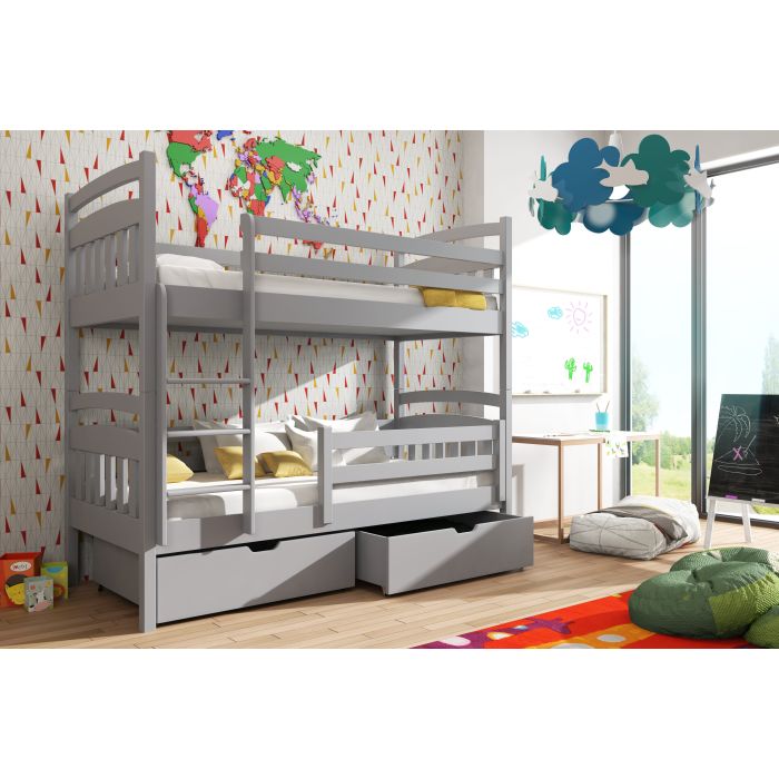 Gabby Wooden Kids Bunk Bed with Storage - Grey