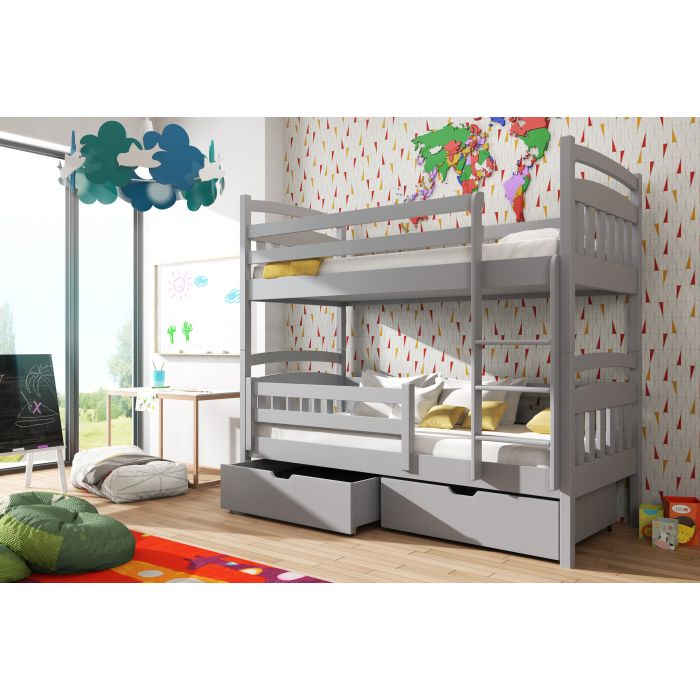 Gabby Wooden Kids Bunk Bed with Storage and Foam Mattress - Grey