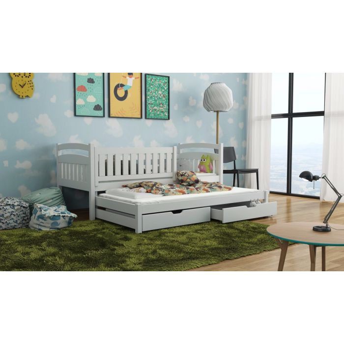 UNIVERSE Wooden 2 Drawers Storage Bed with Trundle and Bonnell Foam Mattress - White