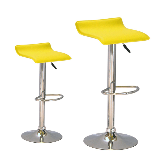 Salford Chrome Bar Stool Pair with Adjustable Features - Yellow