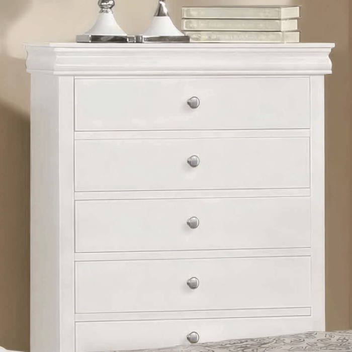 White Chest of Drawers - HINTON Large Chest 5 Drawers