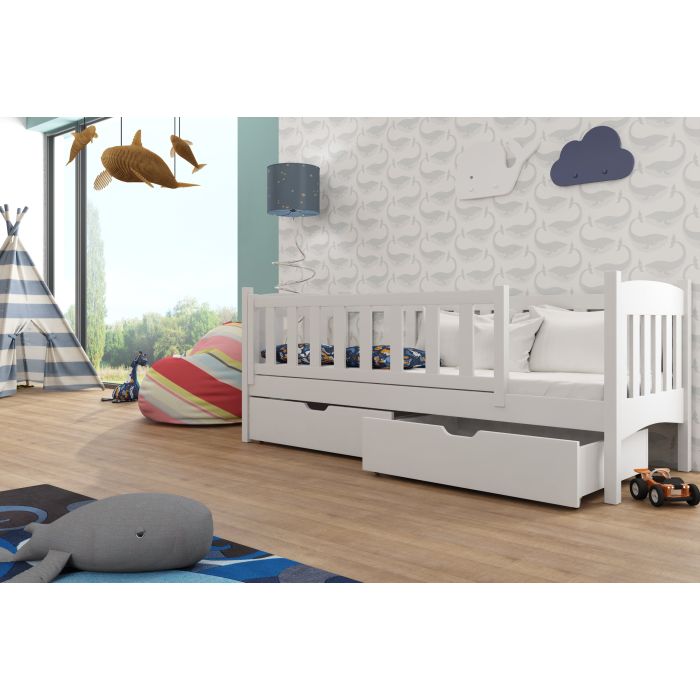 Arman Solid Wooden Single Storage Bed Frame with Foam Mattress - White