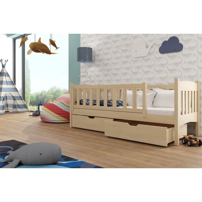 Arman Solid Wooden Single Storage Bed Frame with Foam Mattress - Pine