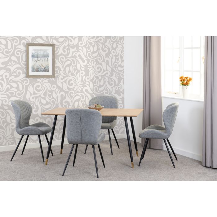 Hamilton Medium Dining Set with Quebec Chairs - Oak Effect Black Grey Faux Leather