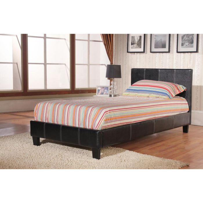Brighton Luxe Leather Effect with Stylish Headboard 3ft Single Upholstered Bed Frame - Brown