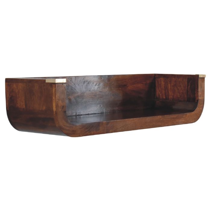 Wall Mounted Mango Wood Console Table with Open Slot and Rounded Edges