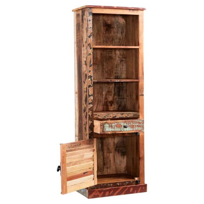 Louise Solid Wood Narrow Bookcase With Door and Drawer