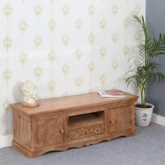 Monika Mango Wood Tv Cabinet with Door and Drawer - Lacquered Finish
