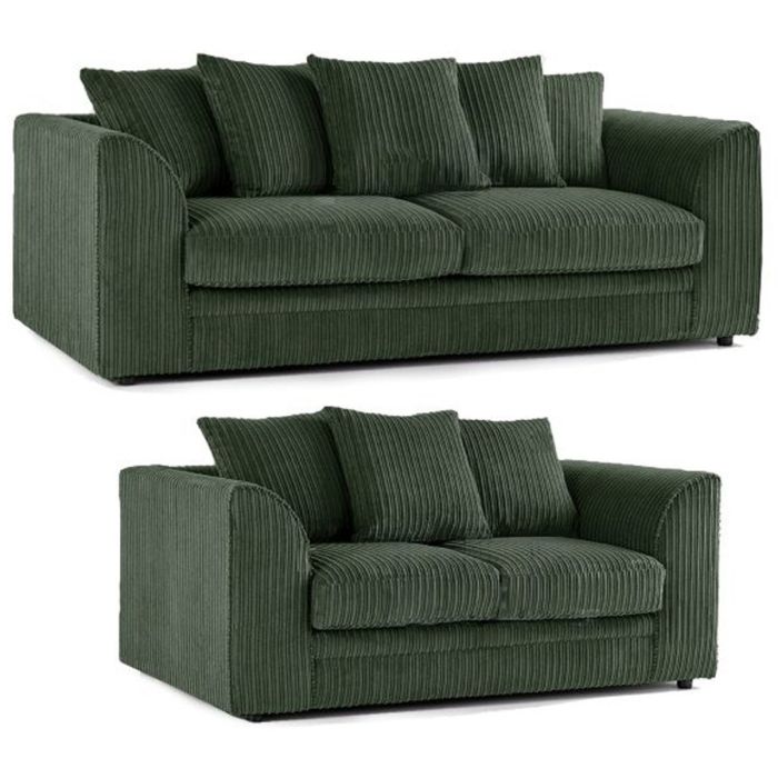 OXFORD Jumbo Cord 3 Seater and 2 Seater Scatterback Sofa Set - Green