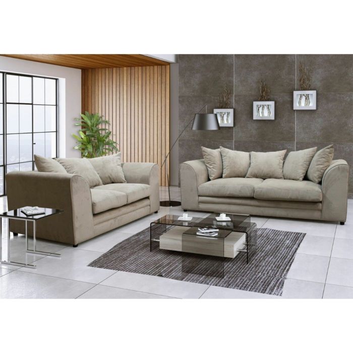 DOWEY Chenille Fabric 3 Seater and 2 Seater Scatterback Sofa Set - Beige