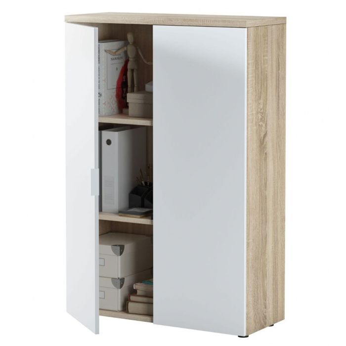 Modern Oak and White Storage Cupboard with Two Doors and Shelves