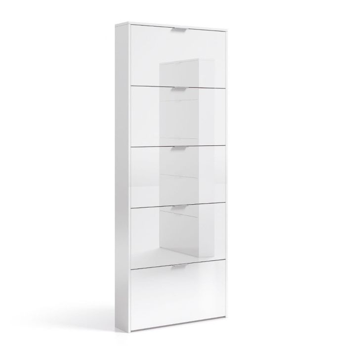 Revolving Shoe Cabinet with 5 Drawers - White Gloss