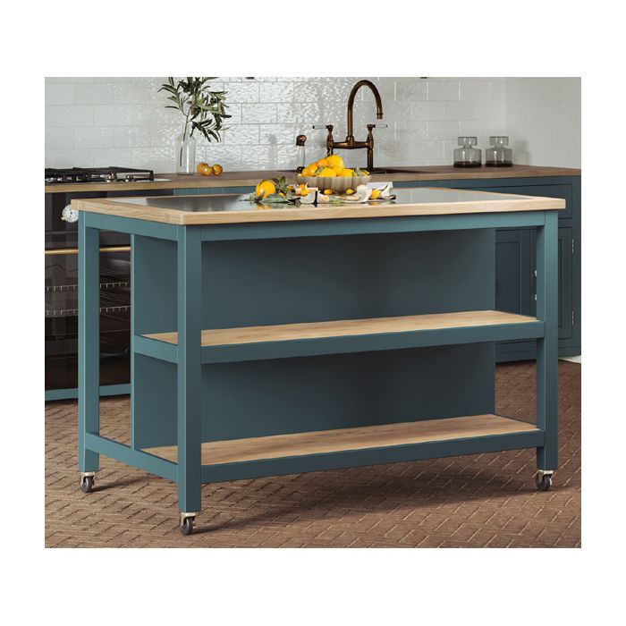 Briley Oak Inlaid Black Granite Top Kitchen Island with Open Breakfast Bar - Blue