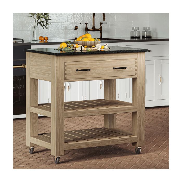 Premium Black Granite Kitchen Island with Exposed Dovetail Two Drawers