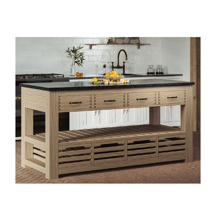 Premium Black Granite Top Kitchen Island with Exposed Dovetail Four Drawers