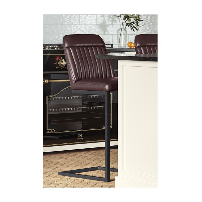 Retro Style Brown PU Leather Kitchen Island Bar Stools - Set of 2
