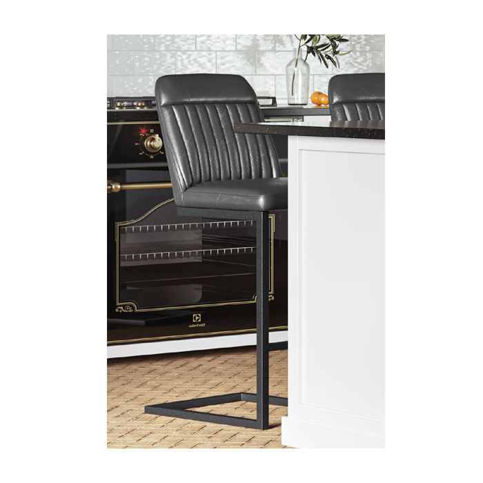 Retro Style Grey PU Leather Kitchen Island Bar Stools - Set of 2