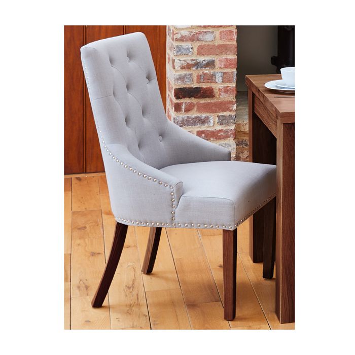 Set of 2 Contemporary Walnut Accent Upholstered Dining Chairs - Slate Grey