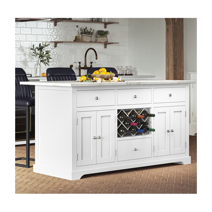 Versatile White Kitchen Island with White Marble Worktop