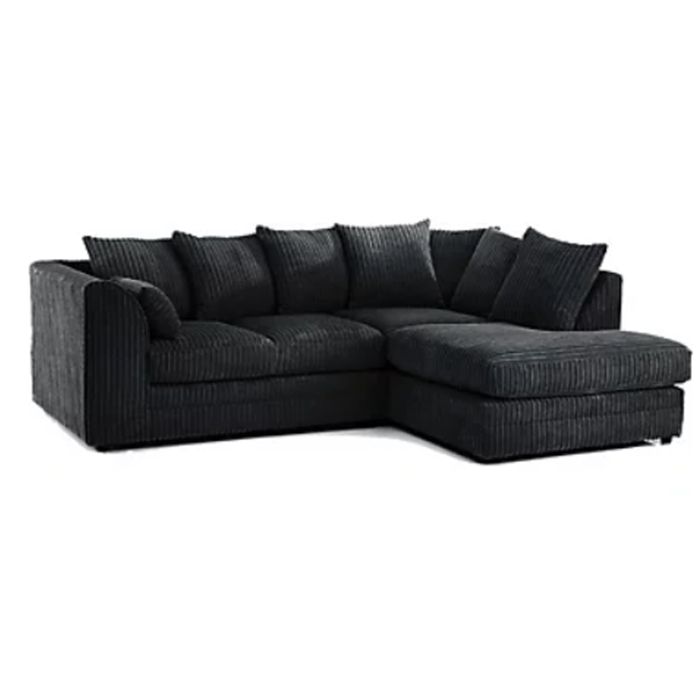 DANIEL Jumbo Cord 4 Seater L Shaped - Right Hand Facing Corner Sofa - Black