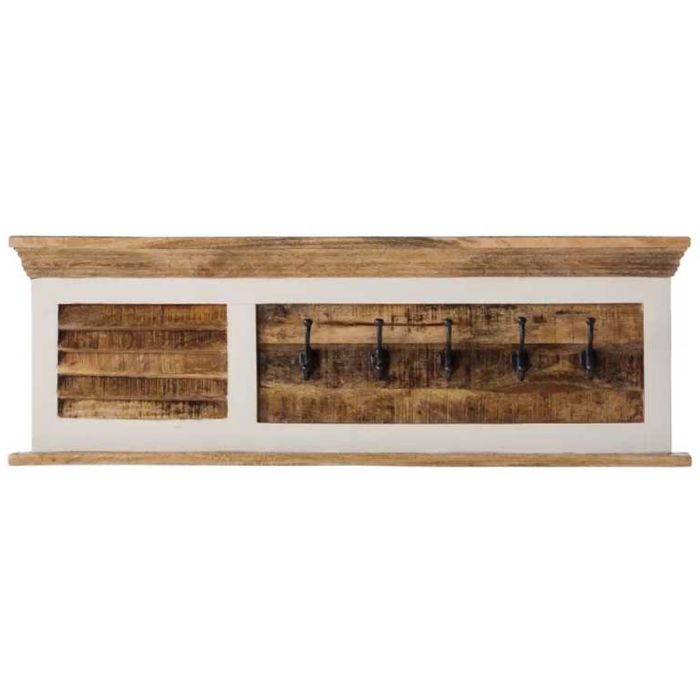 Deacon Solid Mango Wood Wall Mounted Coat Hanger - White and Natural Finish