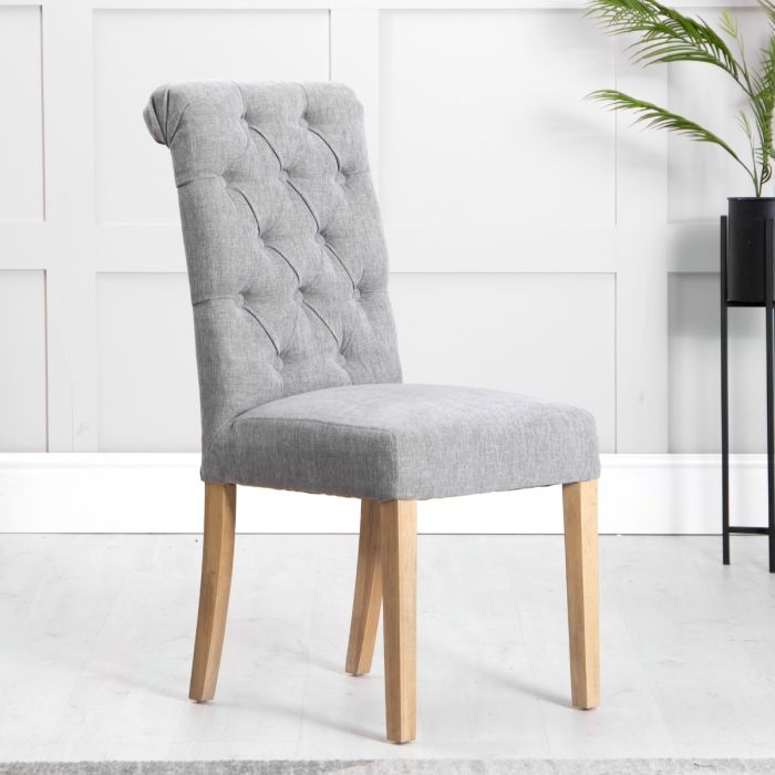 SIGARO Scroll Top Oak Dining Chair Set of 2 - Grey