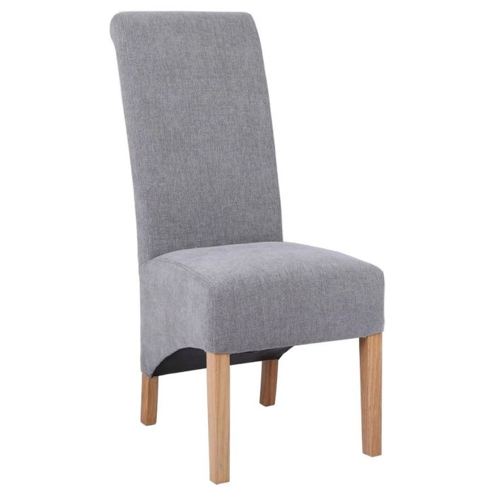 JOVIAN Fabric Scroll Oak Dining Chair Set of 2 - Grey