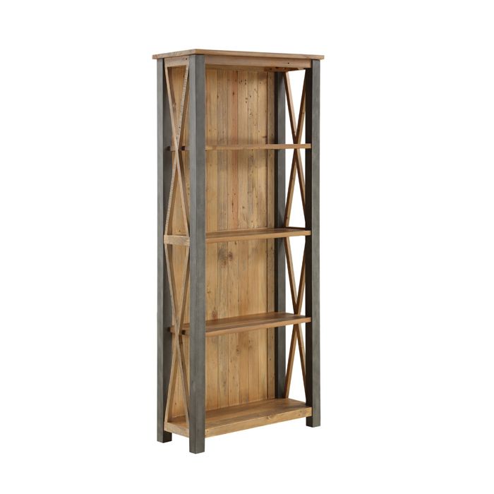 Doyle Elegance Steel Frame Tall Bookcase with 4 Shelves - Natural Wood