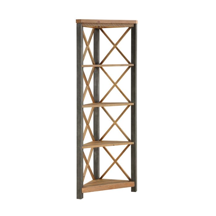 Doyle Elegance Steel Frame Large Corner Bookcase with 4 Shelves - Natural Wood