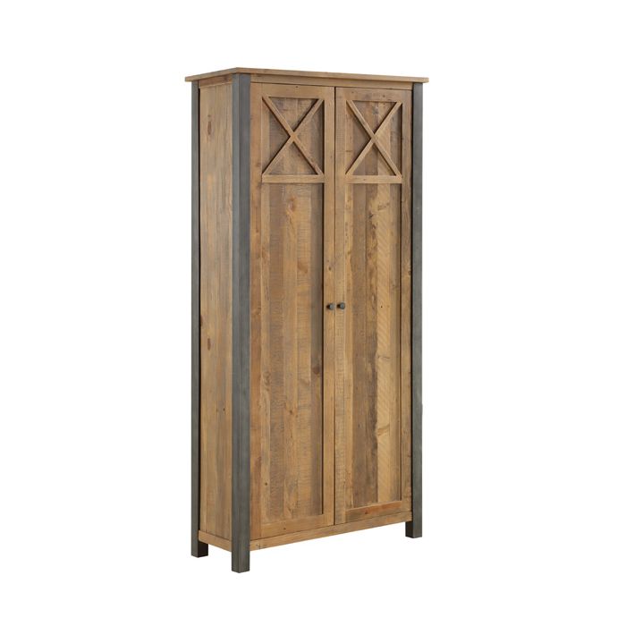 Doyle Elegance Steel Frame 2 Door Display Cabinet with 5 Shelves - Natural Wood