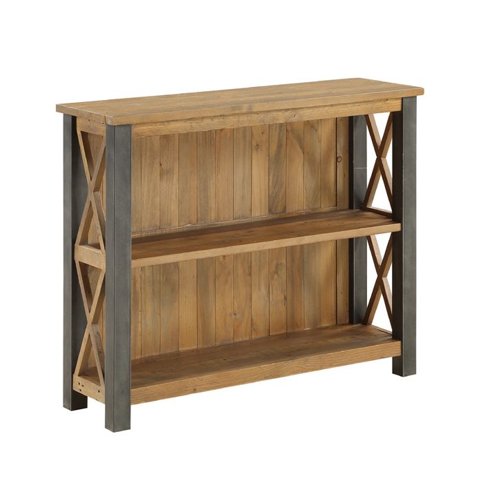 Doyle Elegance Rustic Low Profile Bookcase with Two Spacious Shelves - Natural Wood