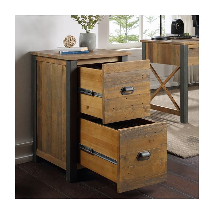 Doyle Rustic Two Drawer Filing Cabinet - Natural Wood