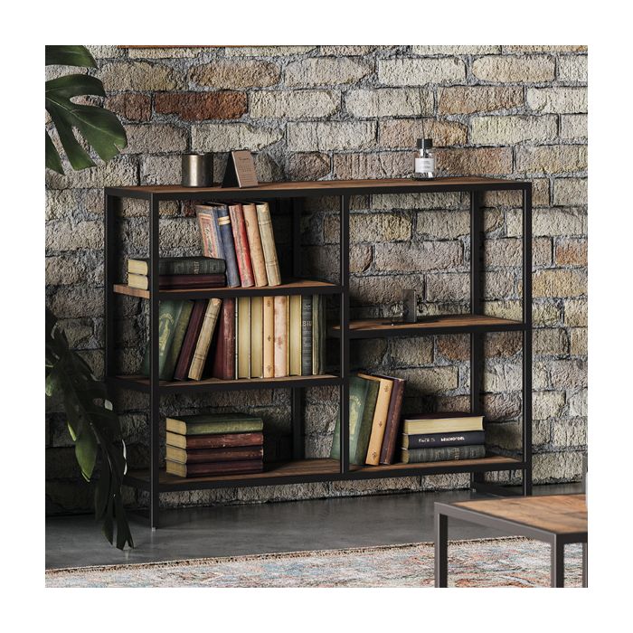 Hayley Metal Frame Reclaimed Wood Low Open Shelf Bookcase