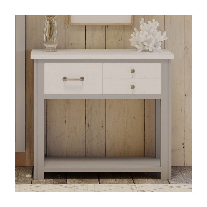 Ronald Grey Range Console Table With 3 Drawer and Open Shelves