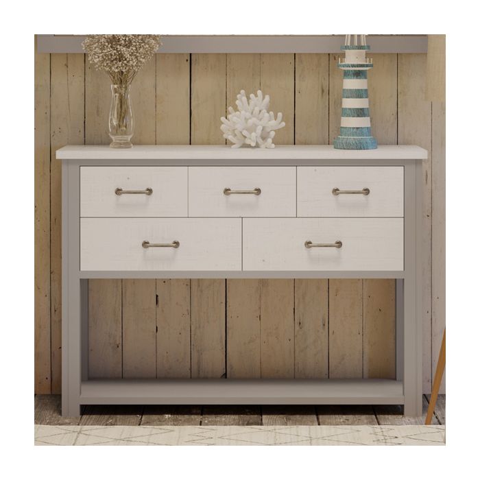 Ronald Grey Range Console Table With 5 Drawer and Open Shelves