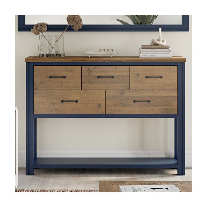Splatter of Blue Small Console Table with 5 Drawer