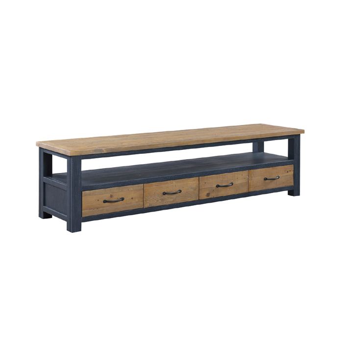 Splatter Reclaimed Wood Large TV Stand with Four Drawer and Open Shelf - Blue