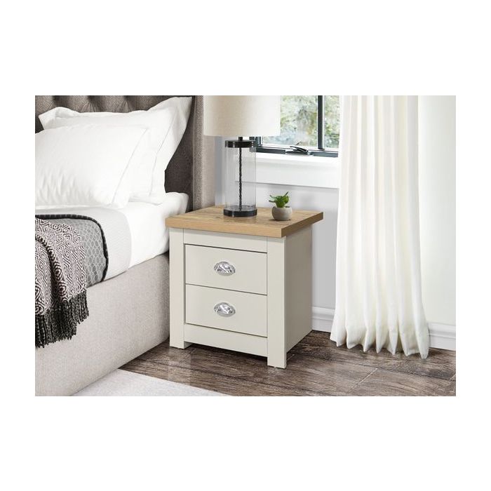 Classic Design Oak Top Bedside Table with 2 Drawers