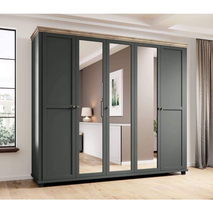 Portugal 21 - 5 Door Wardrobe 246cm - Green with Oak Lefkas